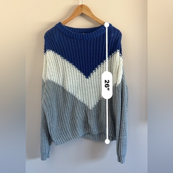 Garage Chevron Color-Block Knit Sweater | Blue Gray White | Size Large - Picture 3 of 7